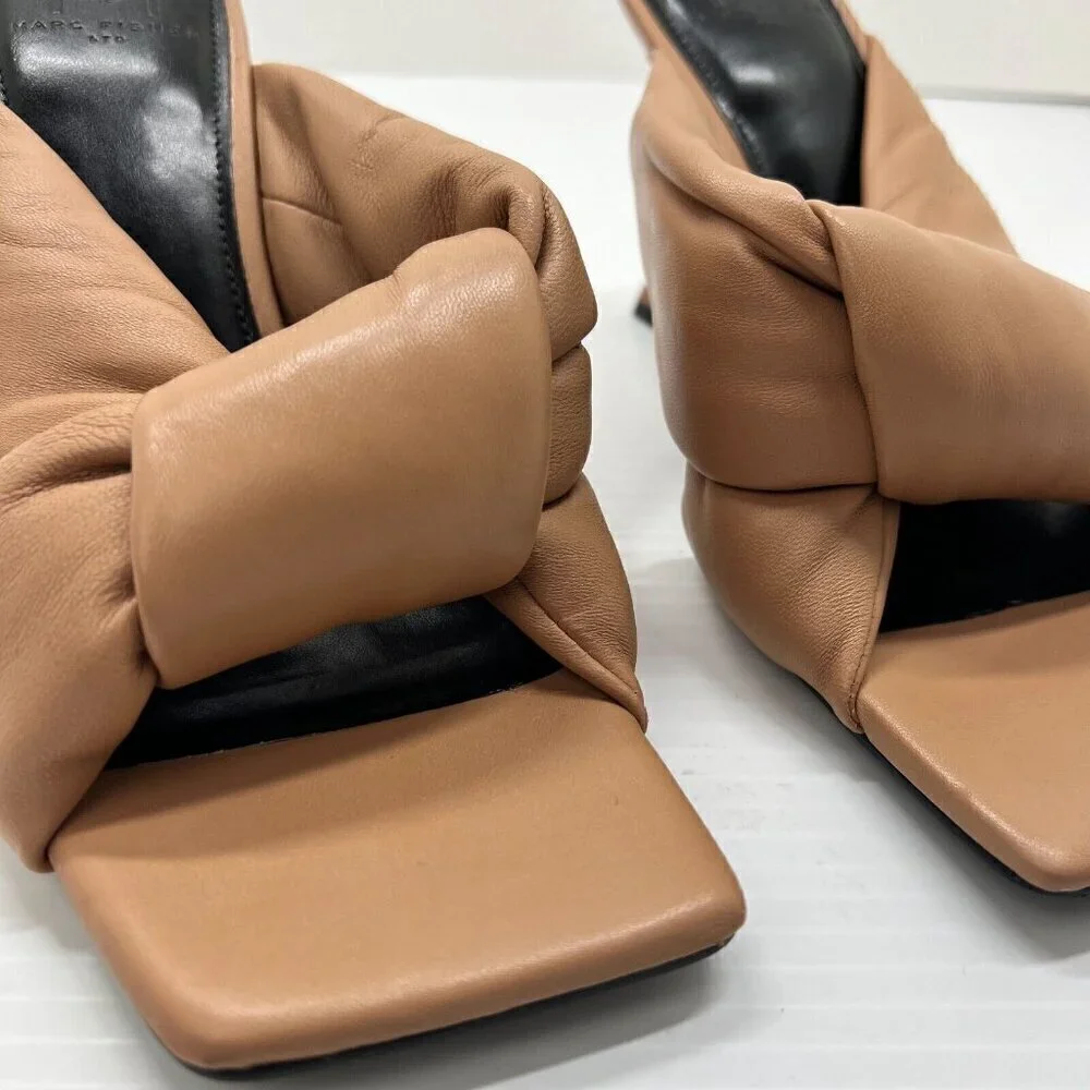 Marc Fisher LTD Dellian Women's Kitten Heel Tan Lightly Padded Strap Sandals 8M
